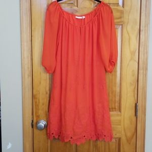 Eva Mendes orange embroidered dress
